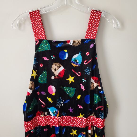 Women Christmas Cat Holiday Jumper Overall M Kitty Santa Lounge Velour NEW - Picture 8 of 10